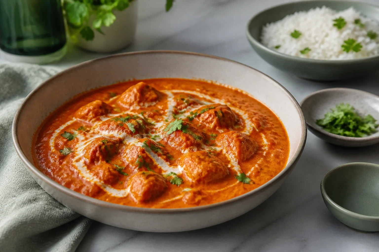 Butter chicken anrettet og klar til servering