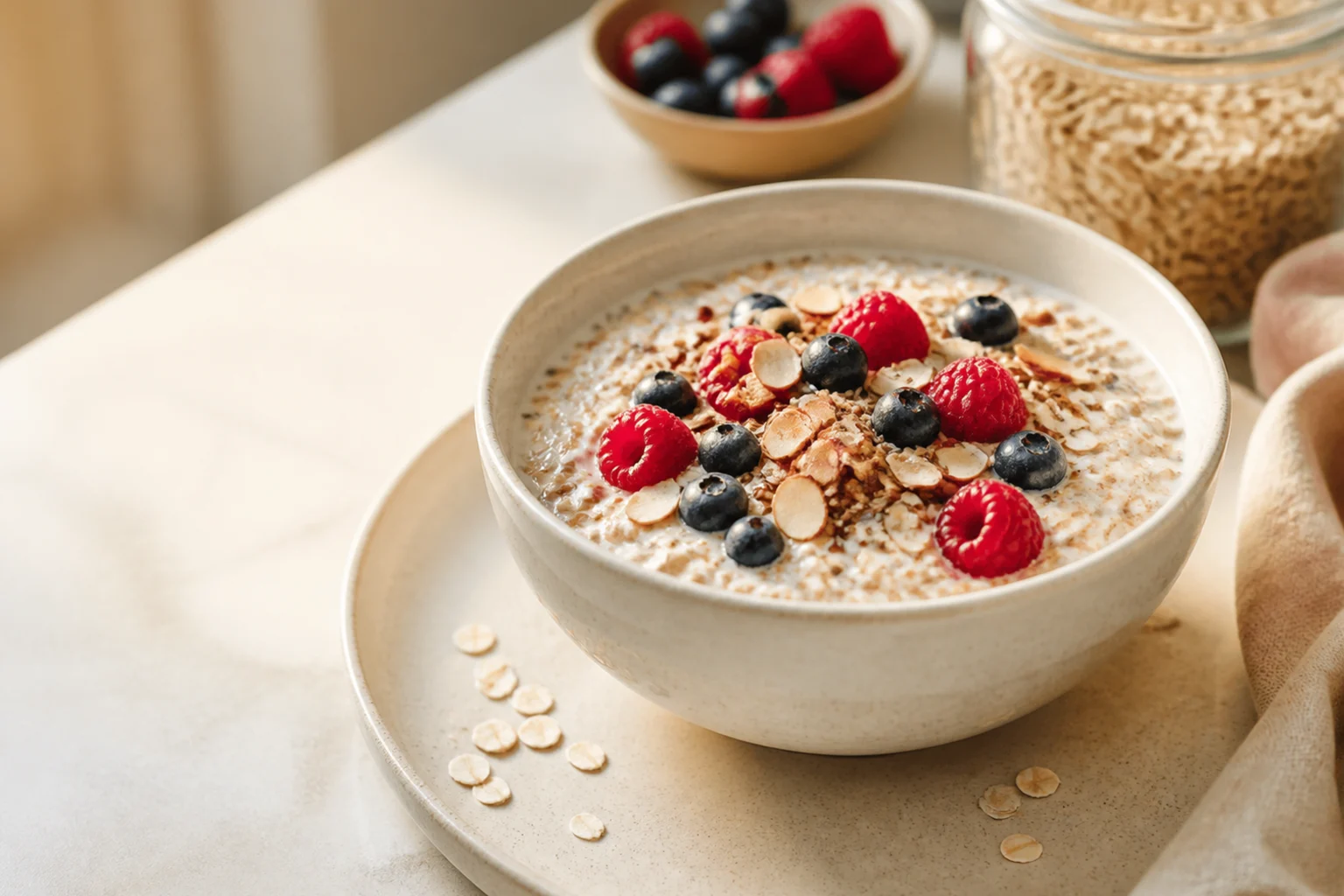 Overnight oats serveret og klar