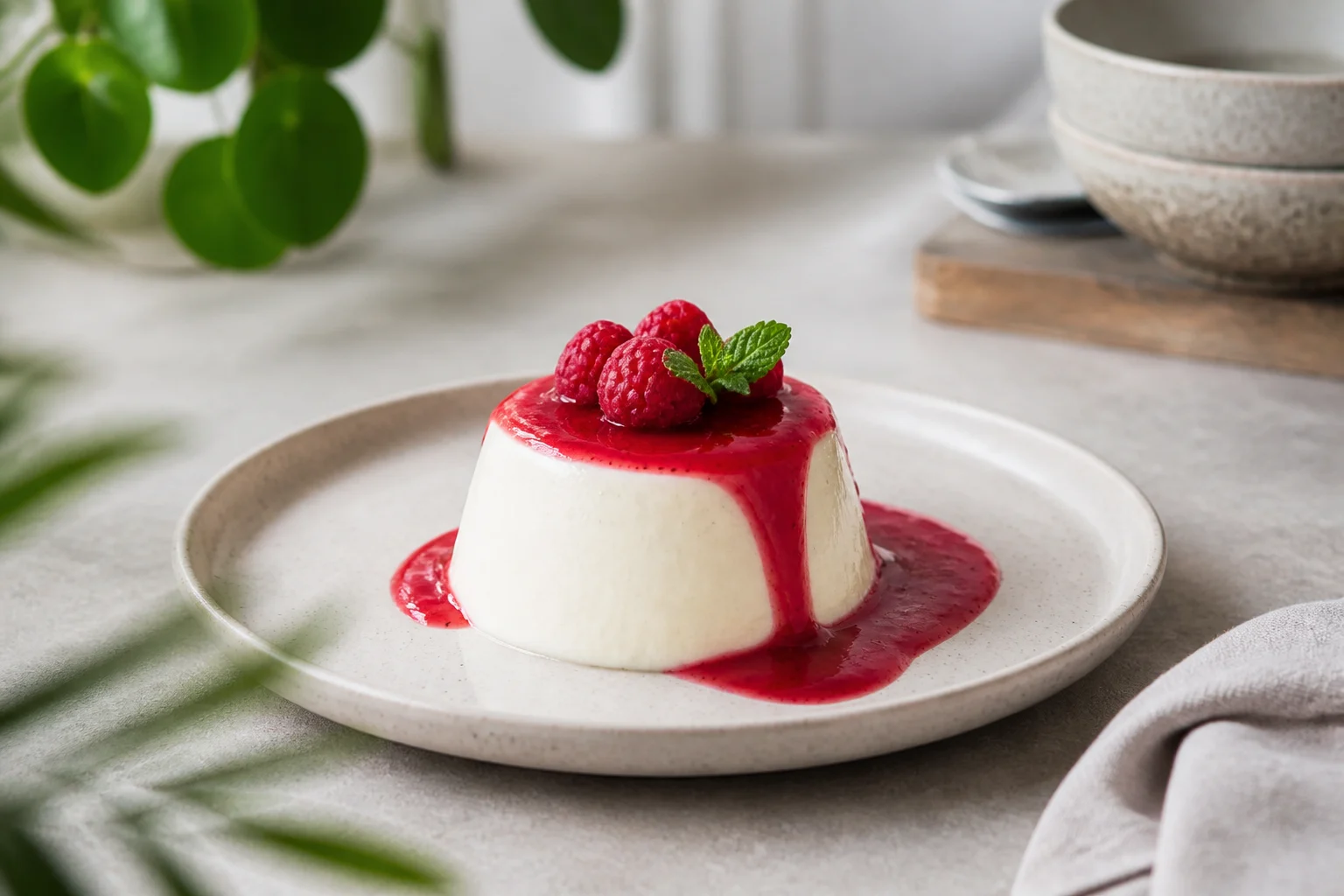 Panna cotta med vanilje anrettet og klar til servering