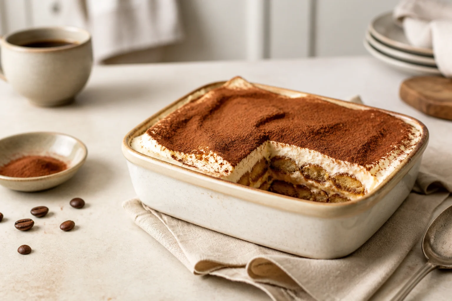 Klassisk tiramisu serveret og klar